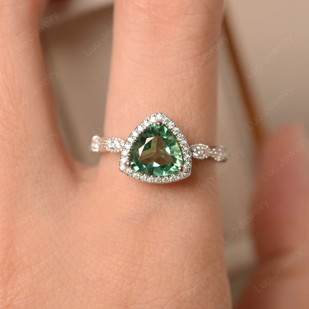 Trillion Cut Green Sapphire Cocktail Halo Ring - LUO Jewelry
