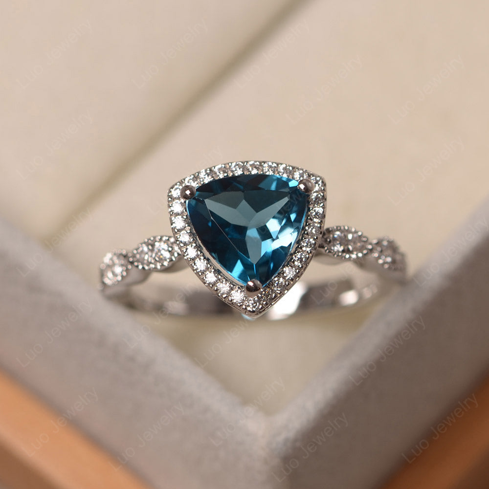 Trillion Cut London Blue Topaz Cocktail Halo Ring - LUO Jewelry