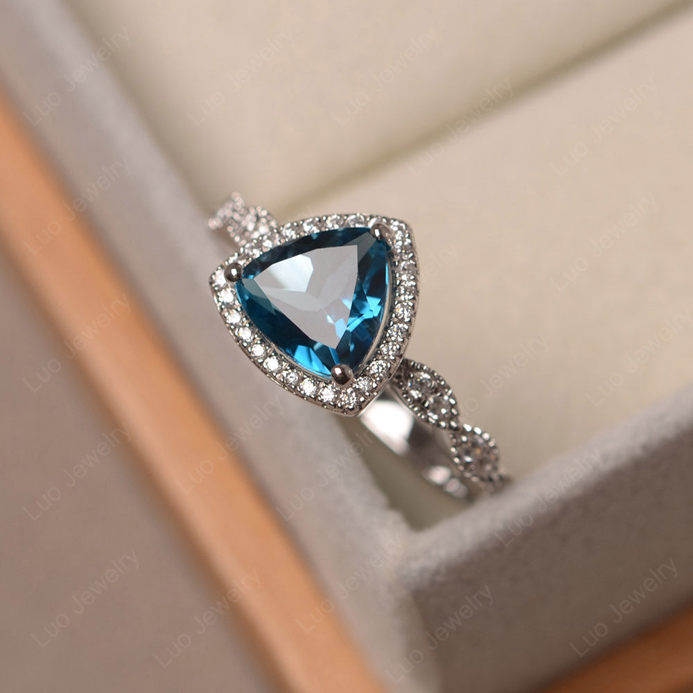 Trillion Cut London Blue Topaz Cocktail Halo Ring - LUO Jewelry