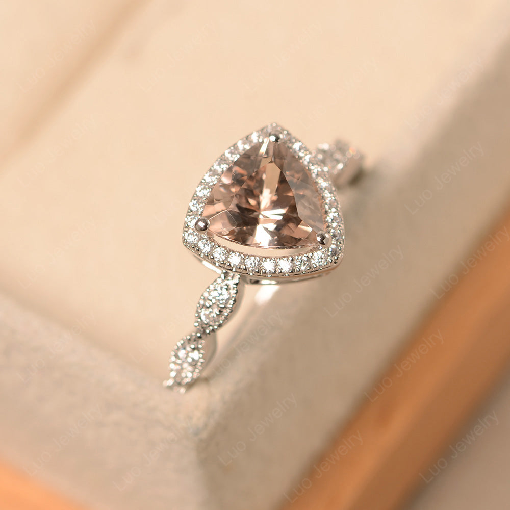 Trillion Cut Morganite Cocktail Halo Ring - LUO Jewelry