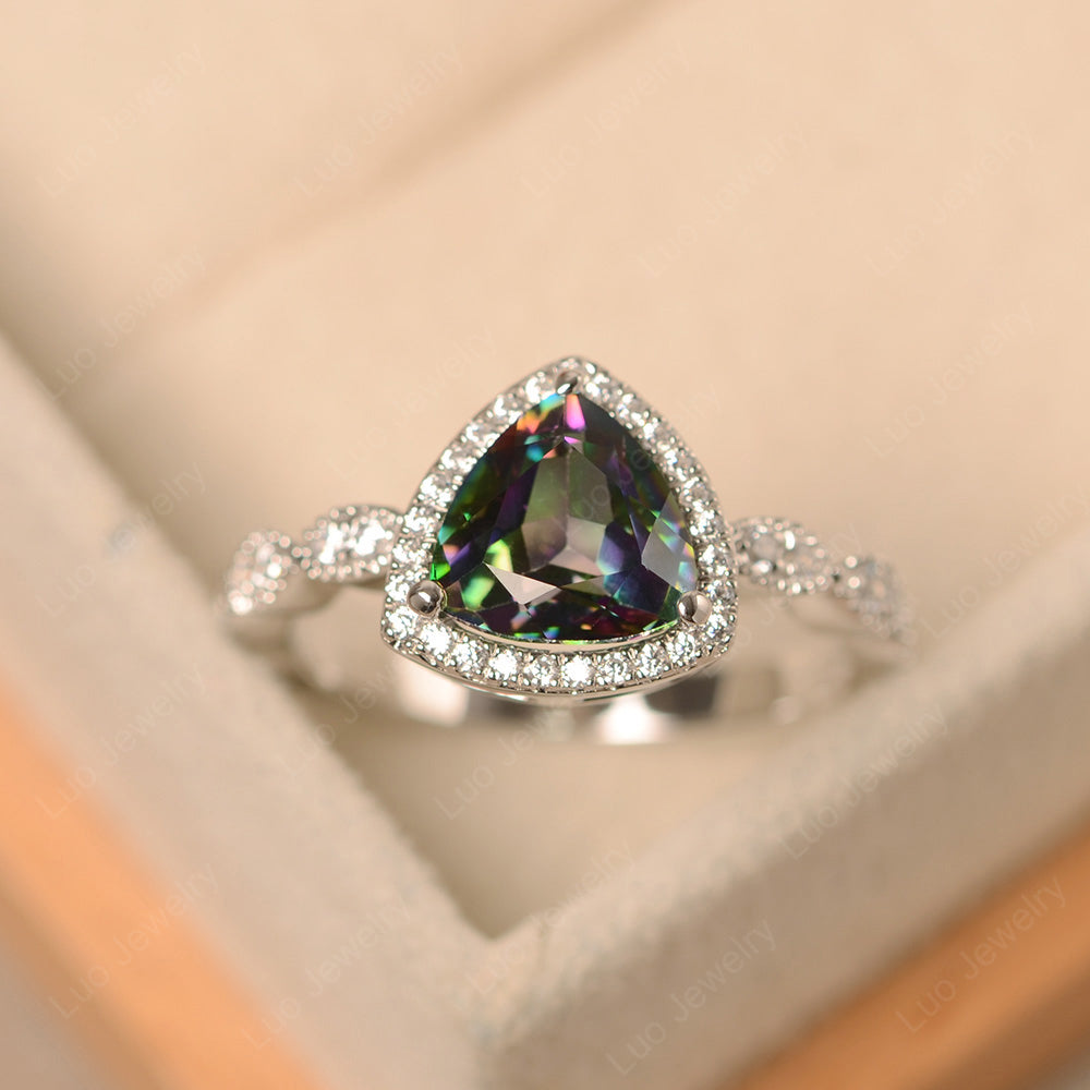 Trillion Cut Mystic Topaz Cocktail Halo Ring - LUO Jewelry
