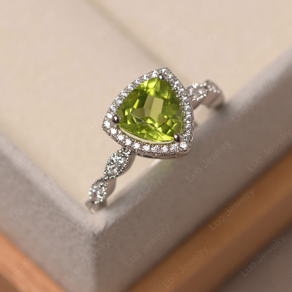 Trillion Cut Peridot Cocktail Halo Ring - LUO Jewelry