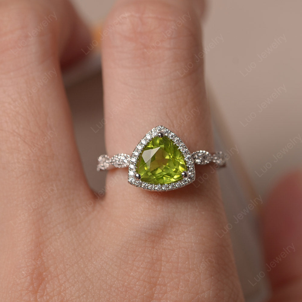 Trillion Cut Peridot Cocktail Halo Ring - LUO Jewelry