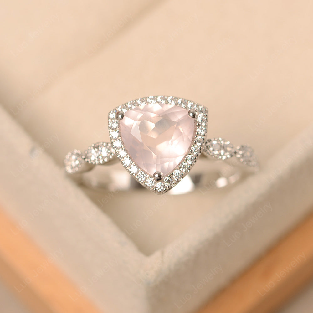 Trillion Cut Rose Quartz Cocktail Halo Ring - LUO Jewelry