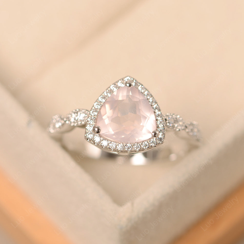 Trillion Cut Rose Quartz Cocktail Halo Ring - LUO Jewelry