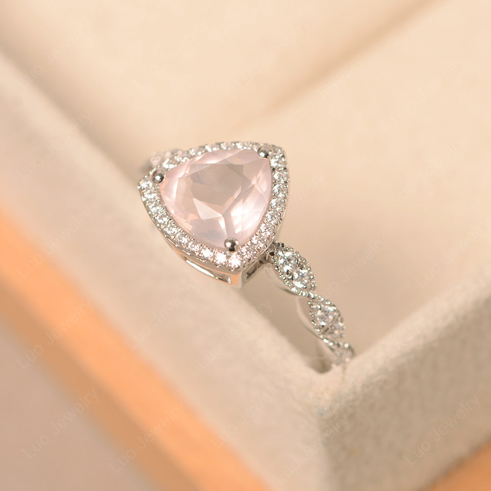 Trillion Cut Rose Quartz Cocktail Halo Ring - LUO Jewelry