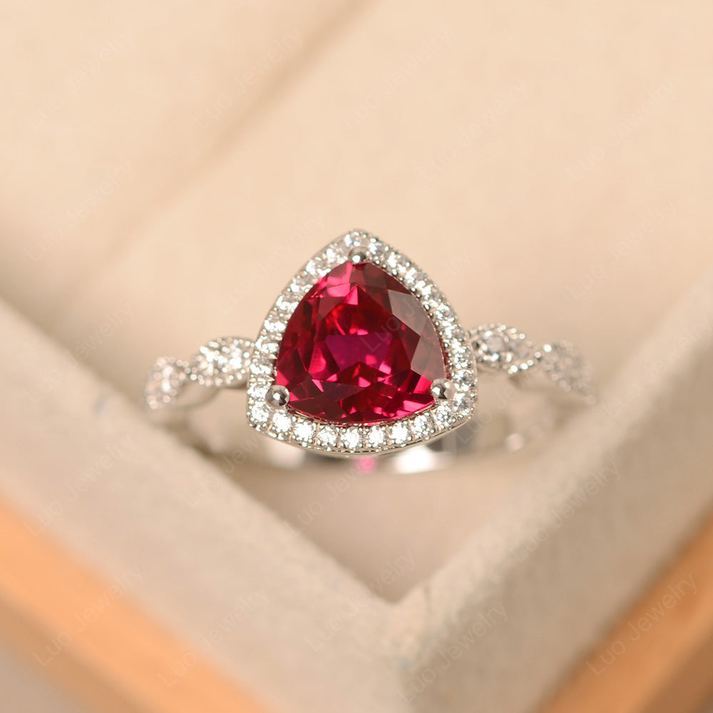 Trillion Cut Ruby Cocktail Halo Ring - LUO Jewelry