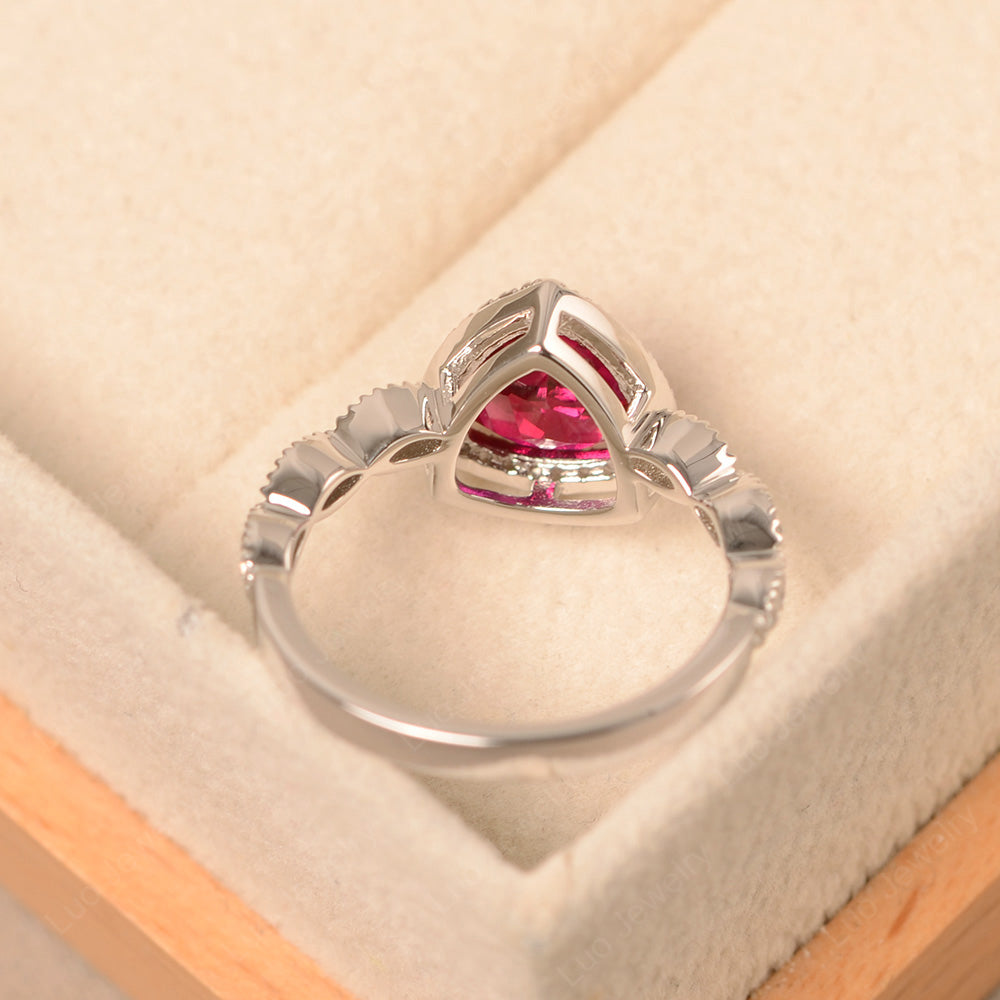Trillion Cut Ruby Cocktail Halo Ring - LUO Jewelry