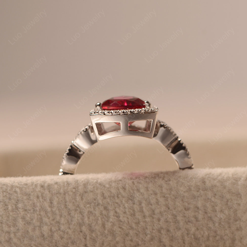 Trillion Cut Ruby Cocktail Halo Ring - LUO Jewelry