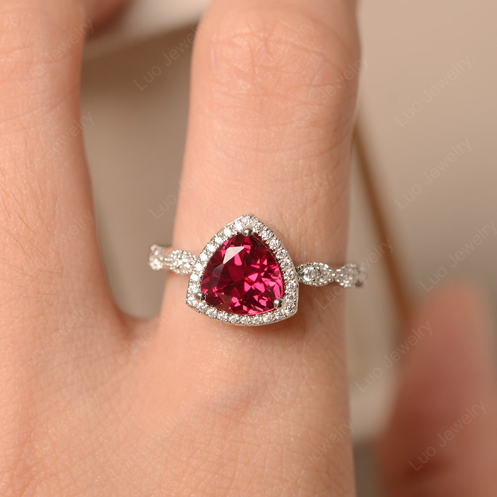 Trillion Cut Ruby Cocktail Halo Ring - LUO Jewelry