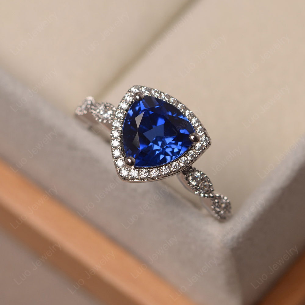 Trillion Cut Lab Sapphire Cocktail Halo Ring - LUO Jewelry