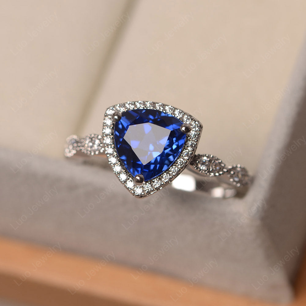 Trillion Cut Lab Sapphire Cocktail Halo Ring - LUO Jewelry