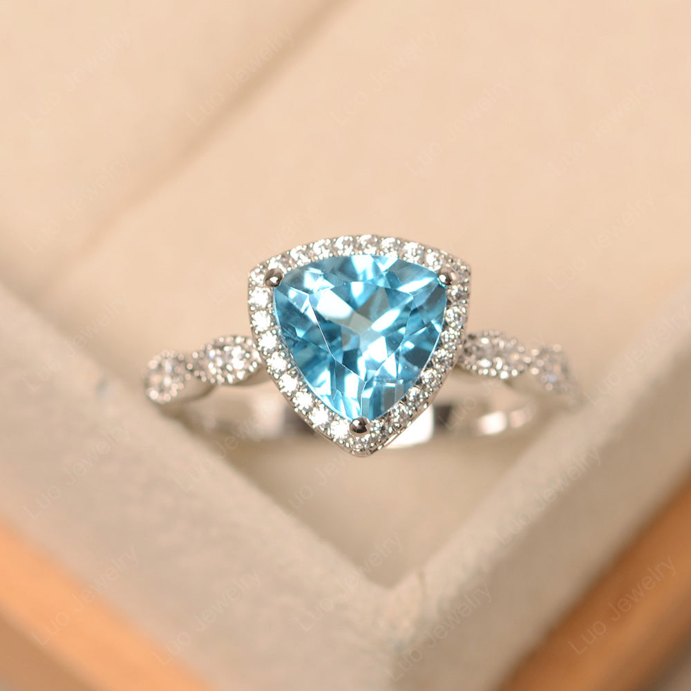 Trillion Cut Swiss Blue Topaz Cocktail Halo Ring - LUO Jewelry