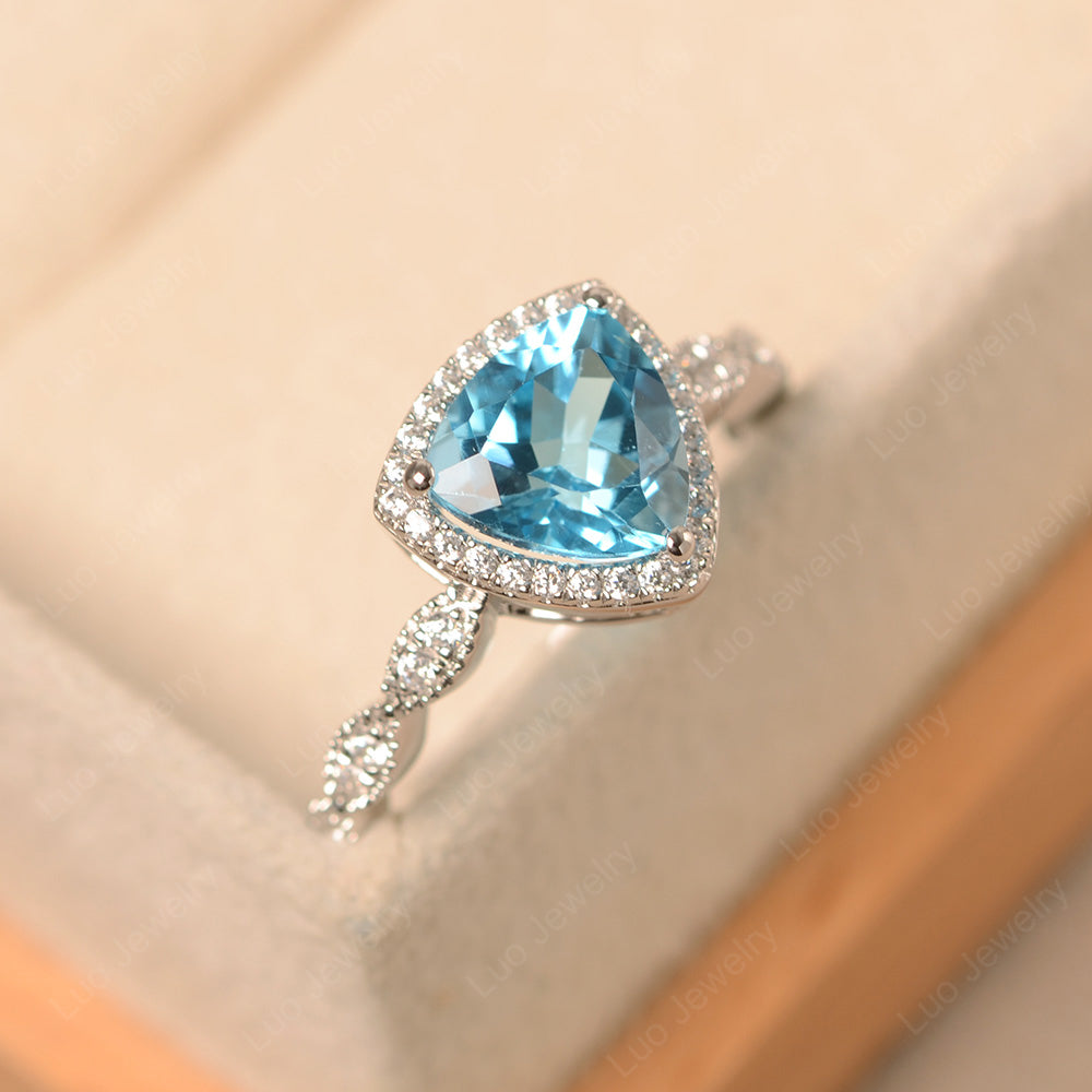 Trillion Cut Swiss Blue Topaz Cocktail Halo Ring - LUO Jewelry