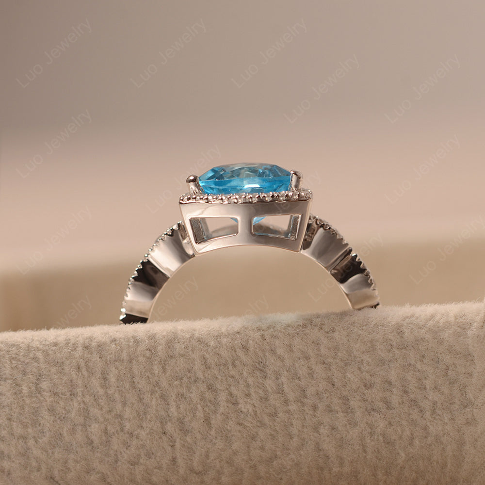 Trillion Cut Swiss Blue Topaz Cocktail Halo Ring - LUO Jewelry