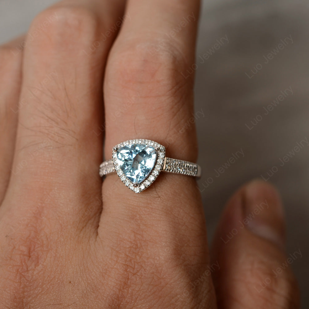 Trillion Cut Aquamarine Halo Engagement Ring - LUO Jewelry