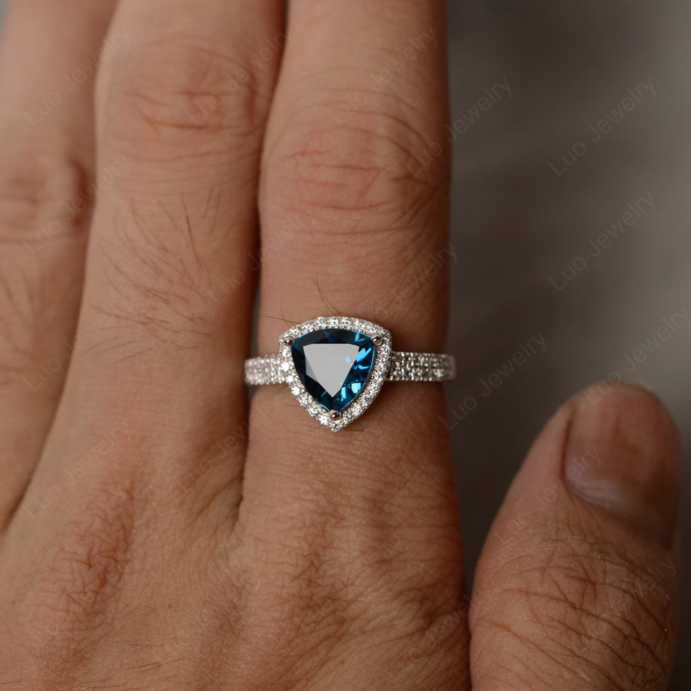 Trillion Cut London Blue Topaz Halo Engagement Ring - LUO Jewelry