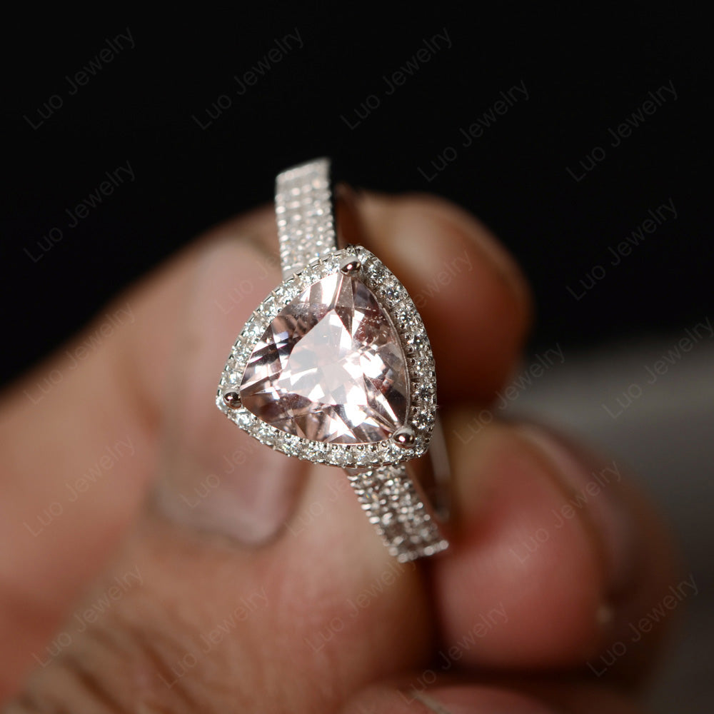 Trillion Cut Morganite Halo Engagement Ring - LUO Jewelry