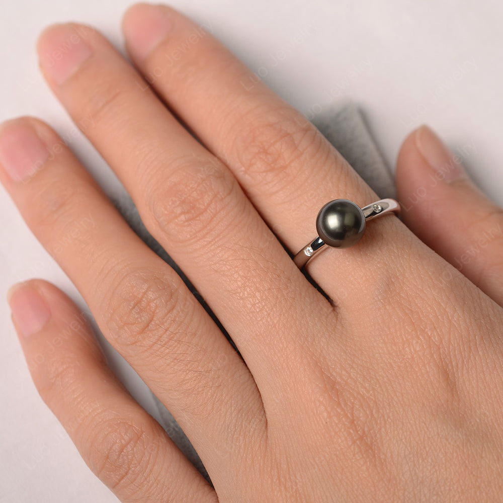 Black Pearl Engagement Ring White Gold - LUO Jewelry