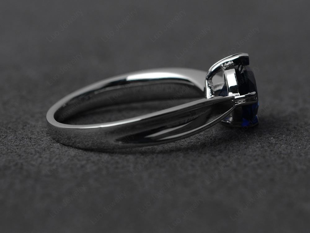 Heart Prong Lab Sapphire Solitaire Wedding Ring - LUO Jewelry