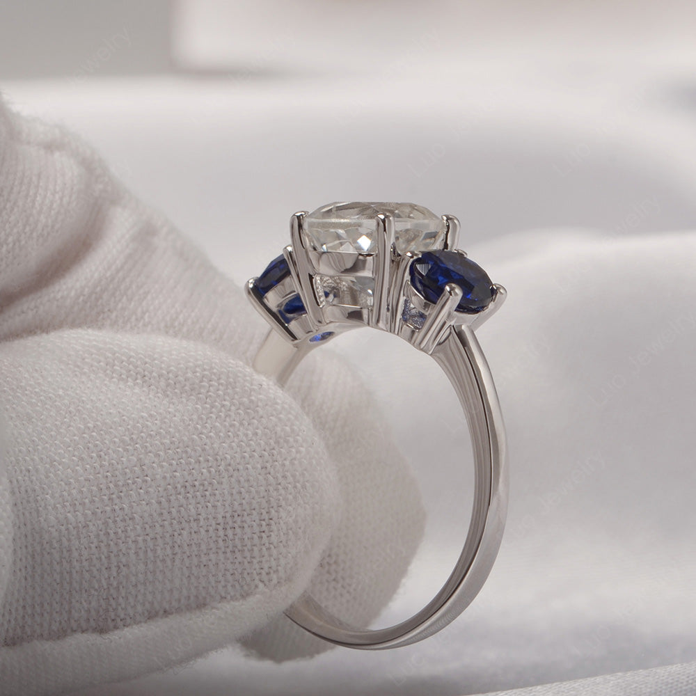 3 Stone Blue Lab Sapphire and White Topaz Ring - LUO Jewelry