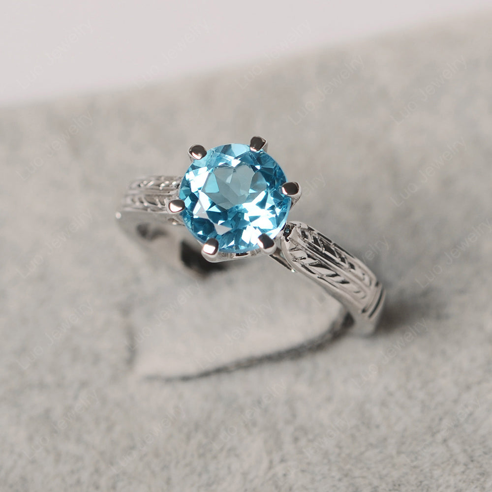 Vintage Swiss Blue Topaz Cathedral Engagement Ring - LUO Jewelry