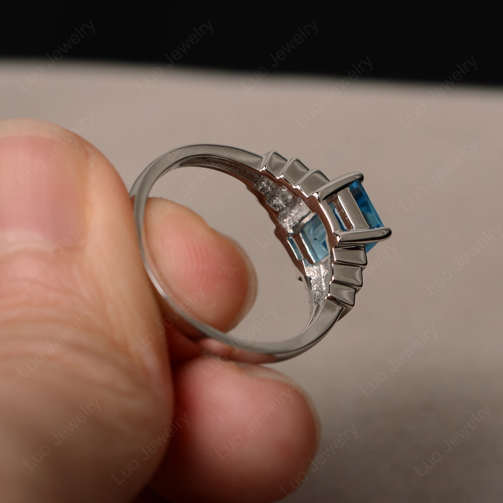 Emerald Cut Swiss Blue Topaz Promise Ring Silver - LUO Jewelry