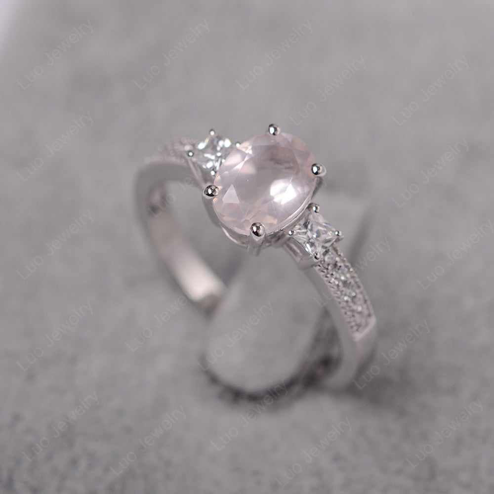 Rose Quartz Oval Cut Engagement Ring Silver - LUO Jewelry