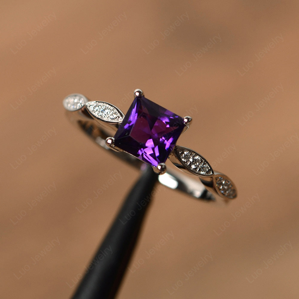 Princess Cut Amethyst Ring White Gold - LUO Jewelry
