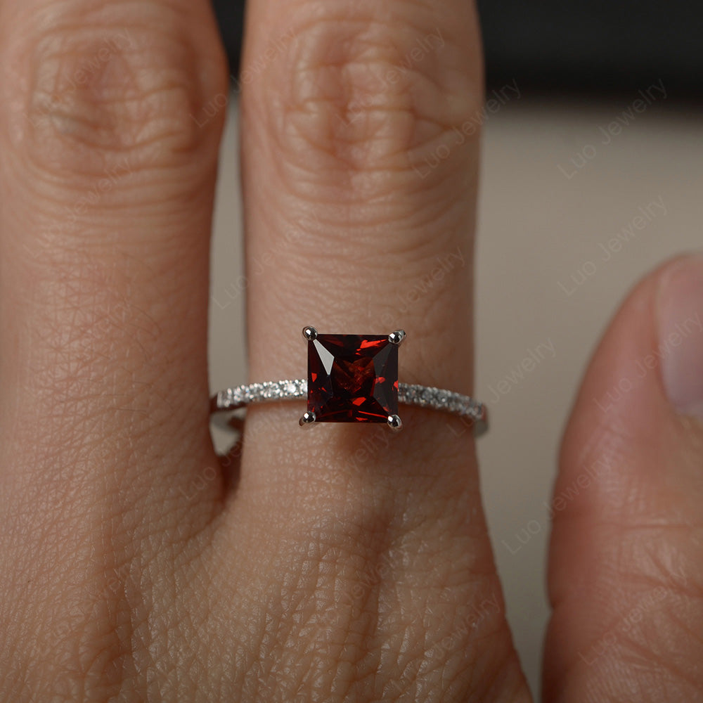 Princess Cut Garnet Ring With Thin Band - LUO Jewelry