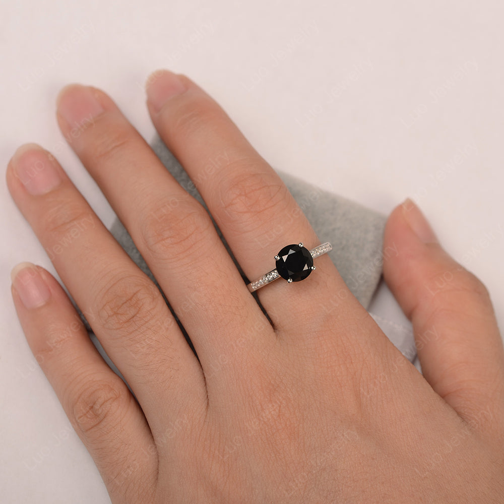 Round Cut Black Stone Ring Yellow Gold - LUO Jewelry