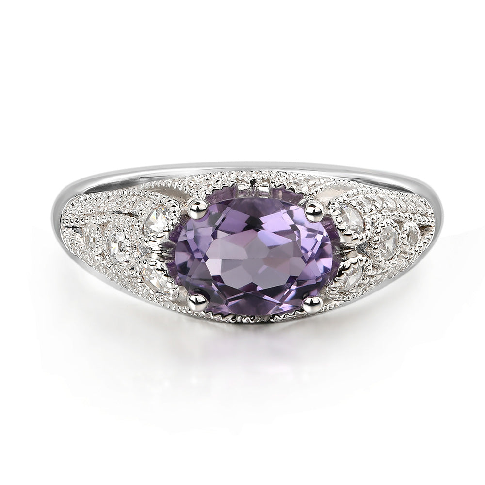 Vintage Horizontal Oval Cut Amethyst Ring | LUO