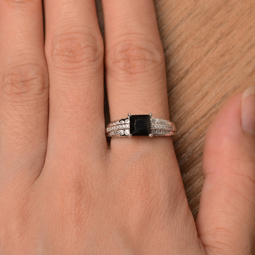 Princess Cut Black Stone Art Deco Ring Silver - LUO Jewelry