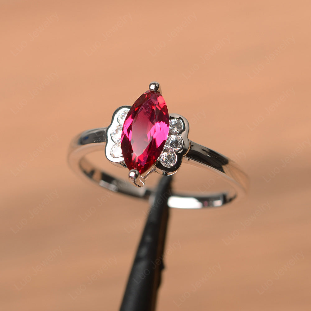 Unique Marquise Cut Ruby Wedding Ring - LUO Jewelry