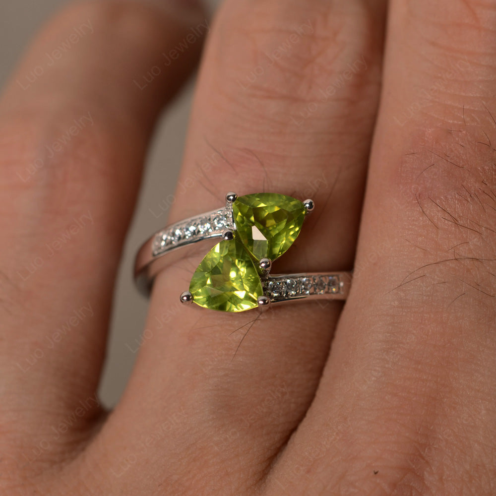 Two Stone Ring Trillion Cut Peridot Ring - LUO Jewelry