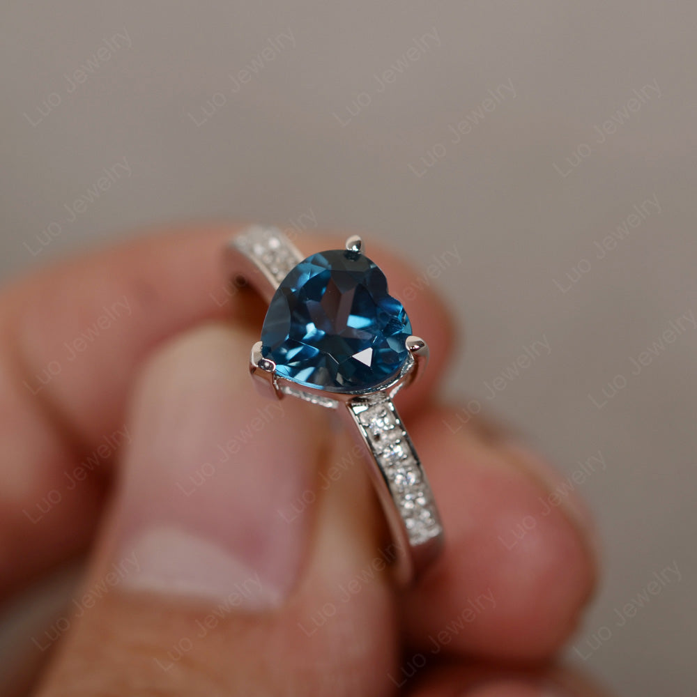Hear Cut London Blue Topaz Engagement Ring White Gold - LUO Jewelry