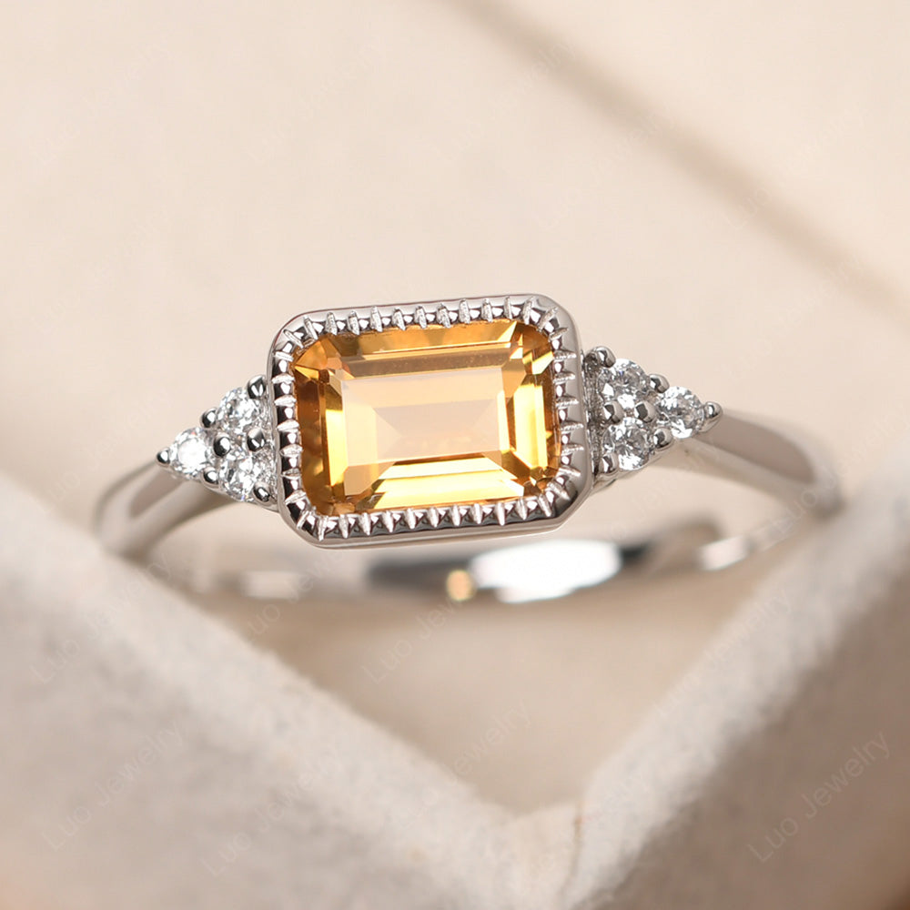 Vintage Horizontal Bezel Set Citrine Ring - LUO Jewelry