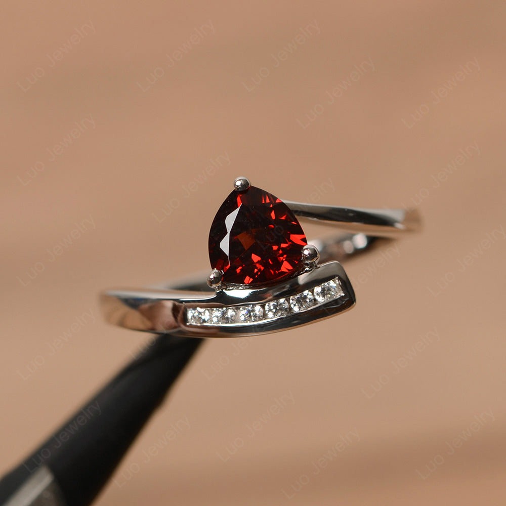Trillion Cut Garnet Engagement Ring Silver - LUO Jewelry