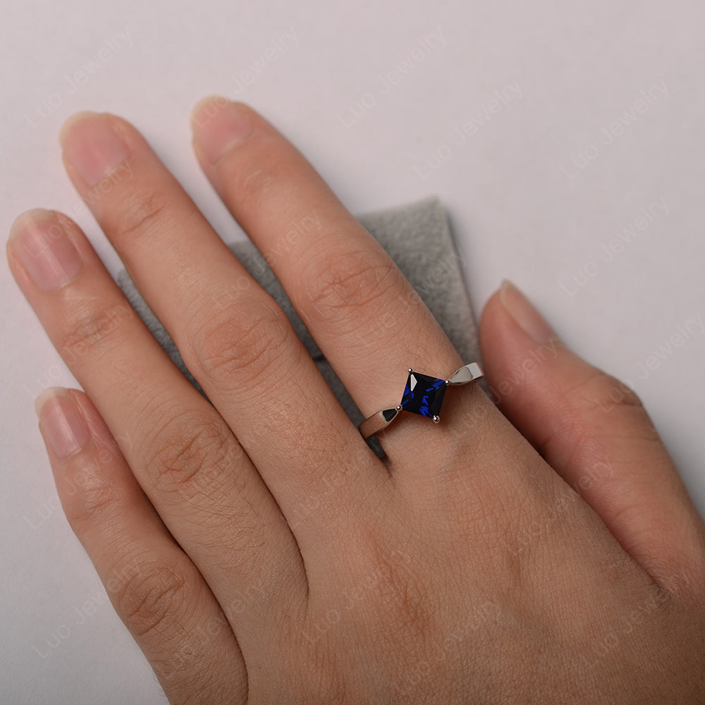 Princess Cut Kite Set Lab Sapphire Solitaire Ring - LUO Jewelry