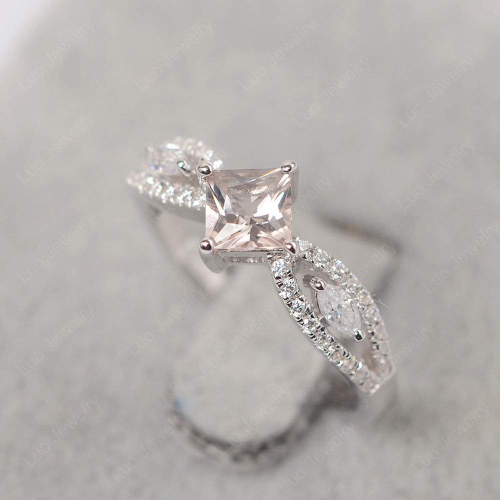 Vintage Princess Cut Morganite Ring Rose Gold - LUO Jewelry