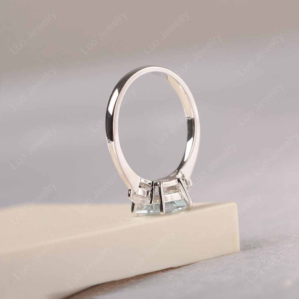 Princess Cut Aquamarine Ring With Pear Side Stone - LUO Jewelry