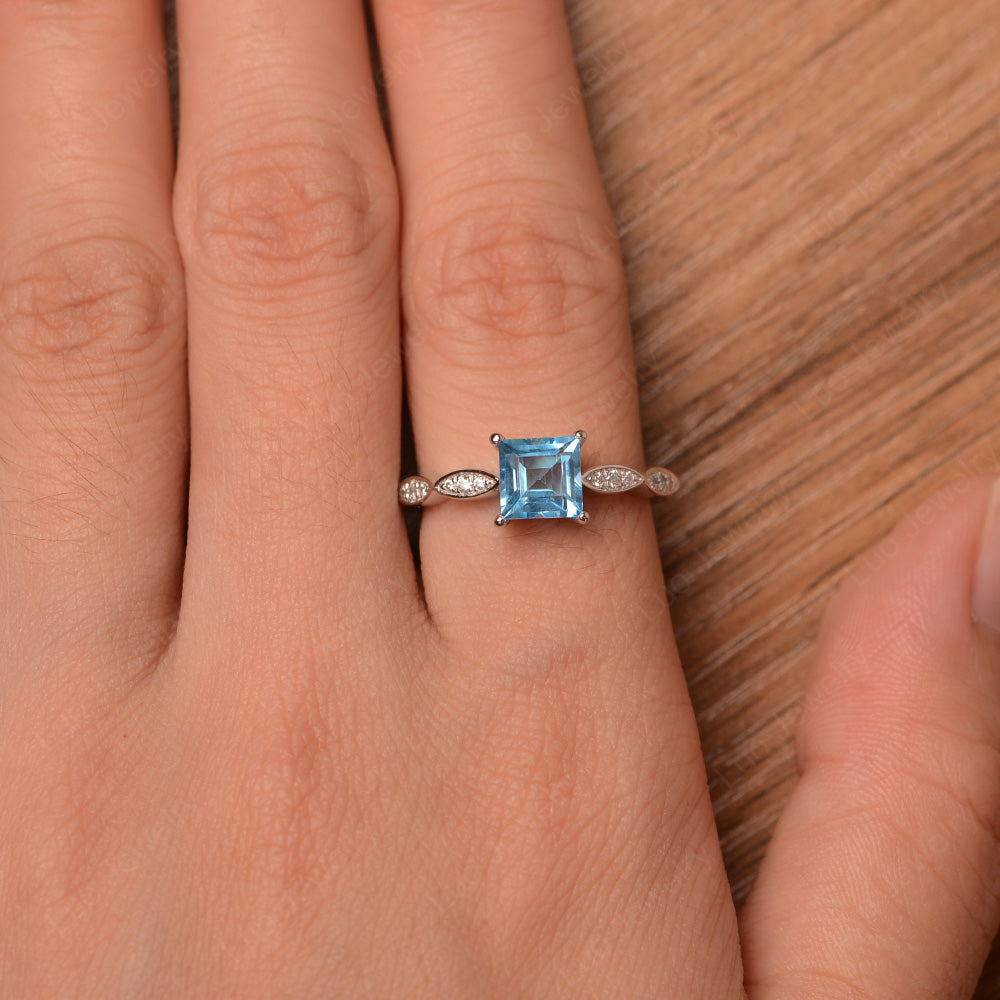 Square Cut Swiss Blue Topaz Ring White Gold - LUO Jewelry