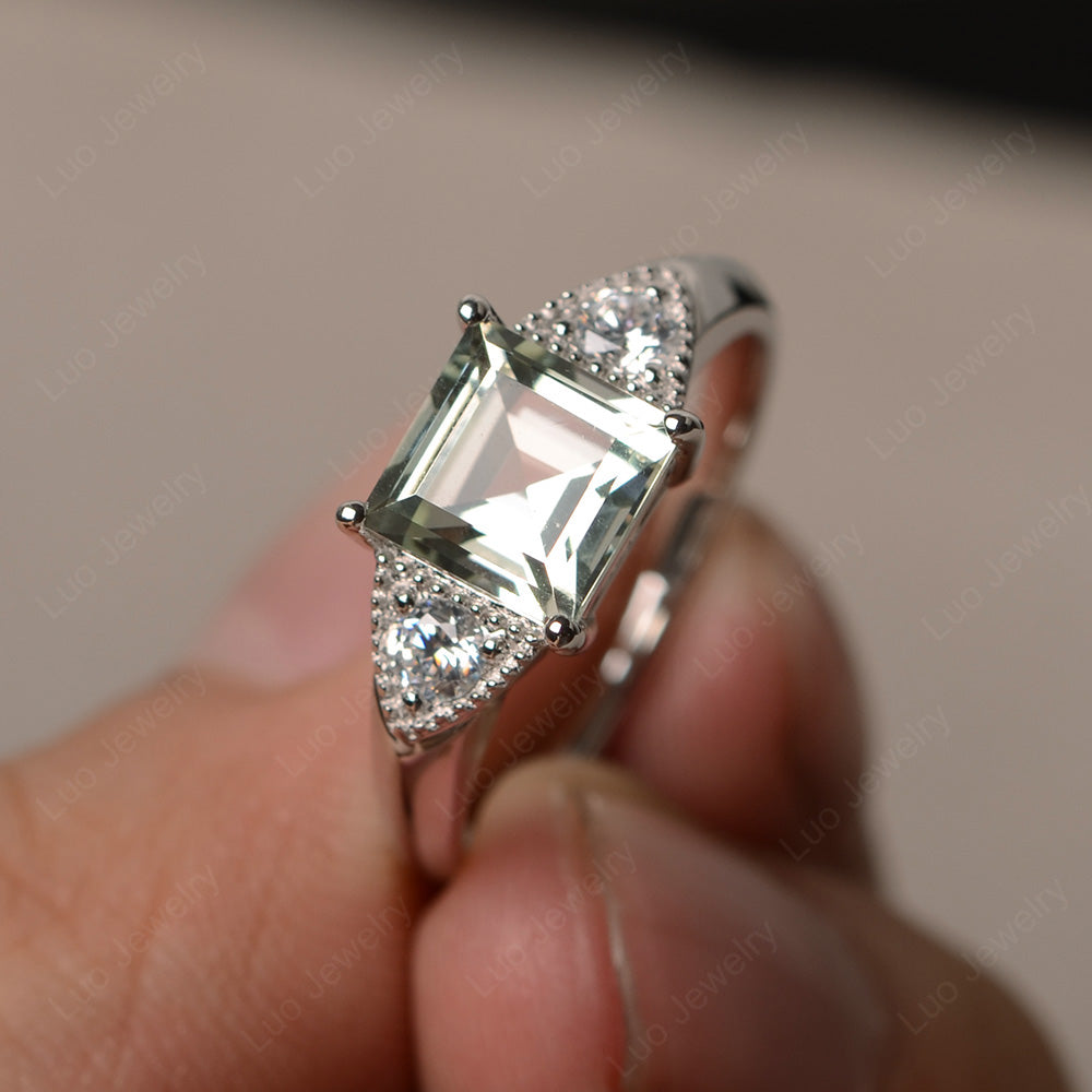 Green Amethyst Engagement Ring Square Cut - LUO Jewelry