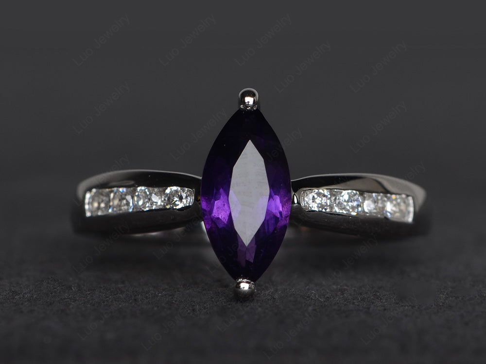 Marquise Amethyst Promise Ring White Gold - LUO Jewelry