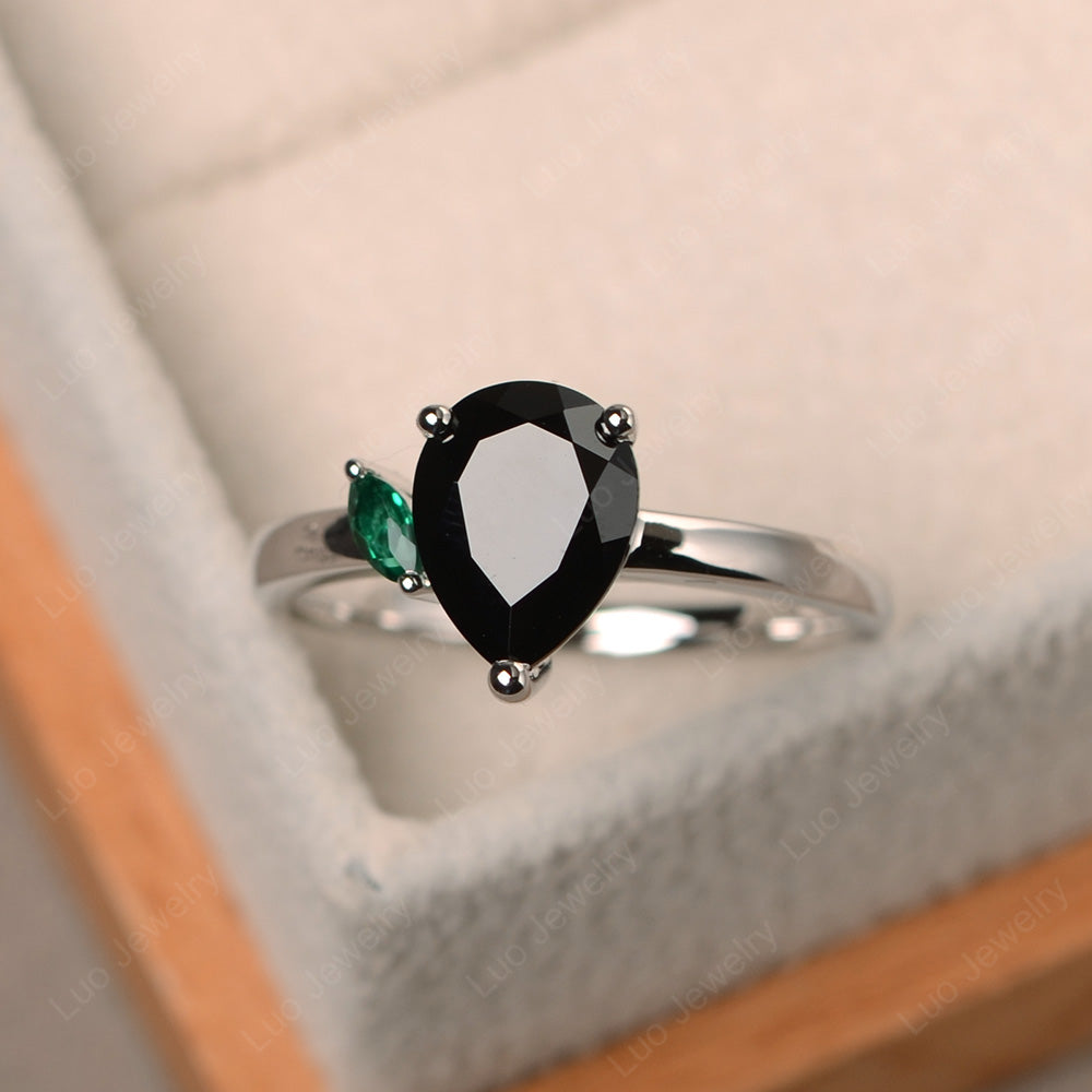 Unique Pear Shaped Black Spinel Wedding Ring - LUO Jewelry