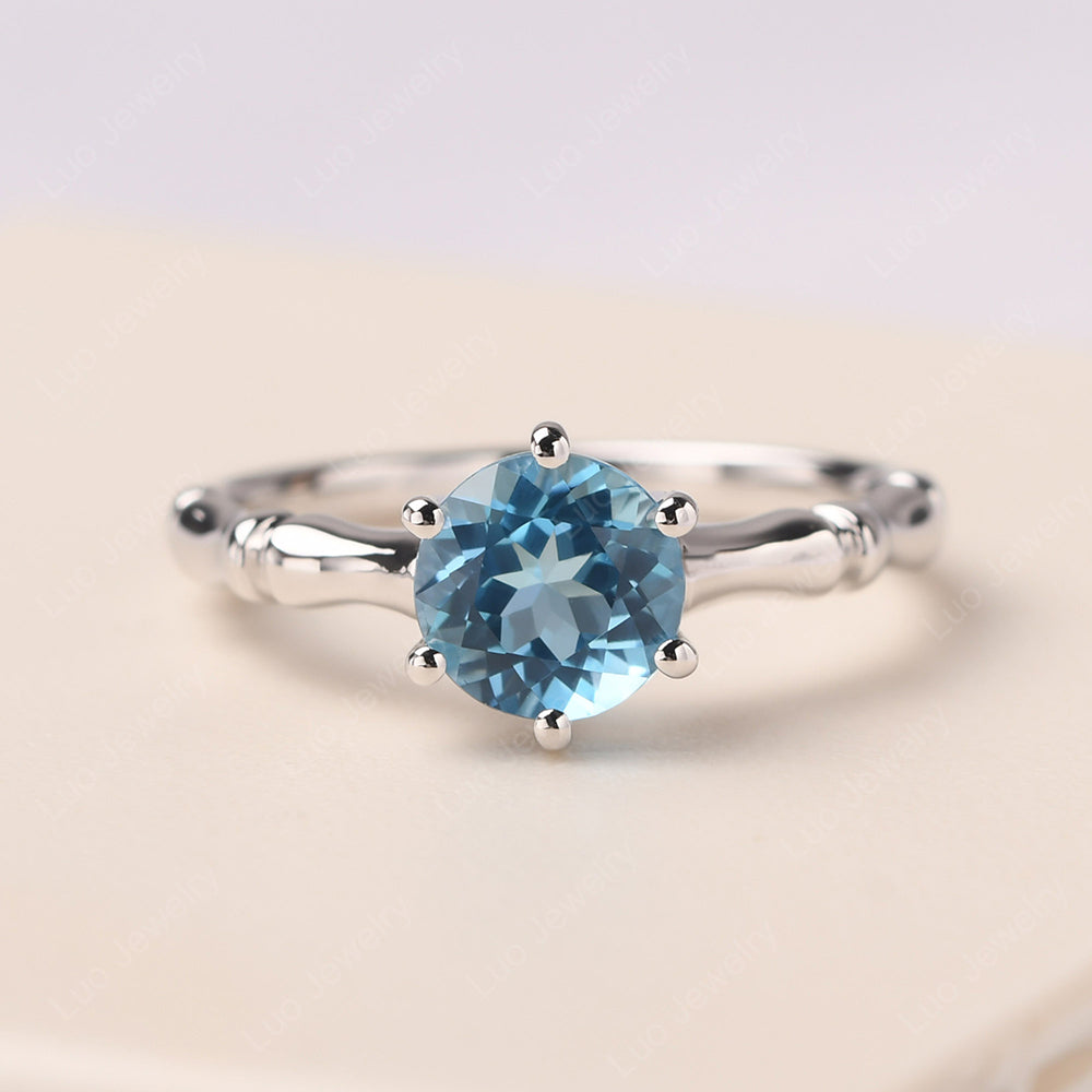 Bamboo 6 Prong Swiss Blue Topaz Solitaire Ring - LUO Jewelry