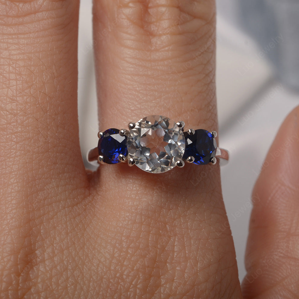 3 Stone Blue Lab Sapphire and White Topaz Ring - LUO Jewelry
