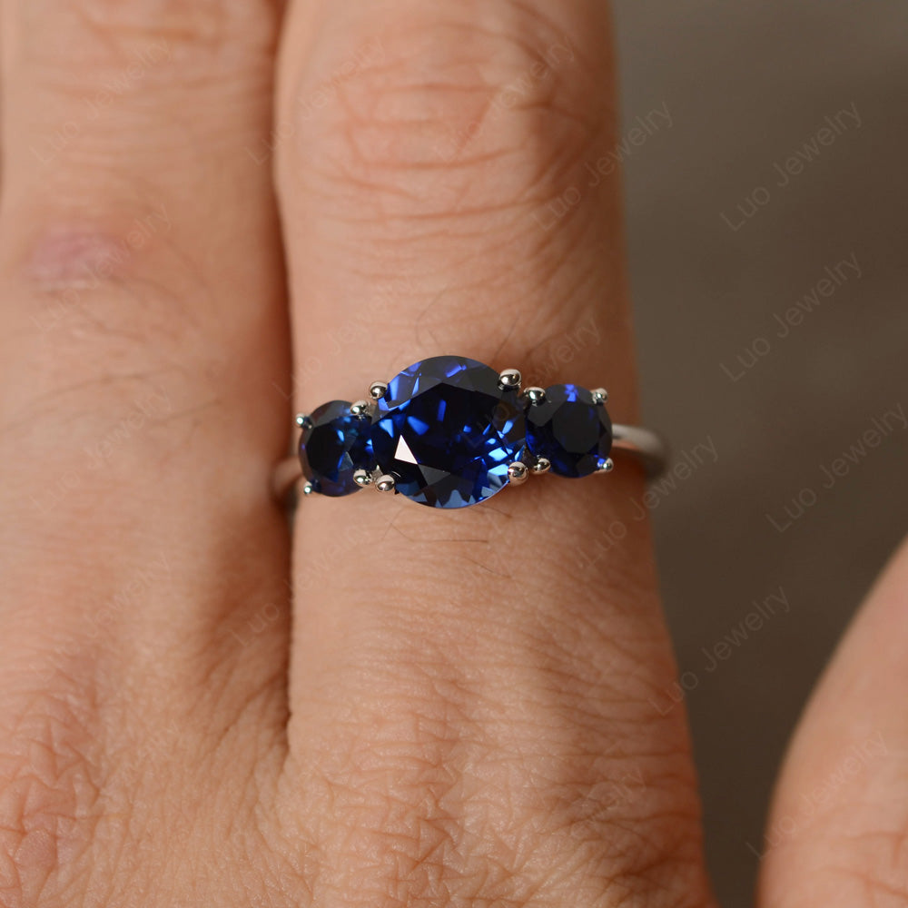 3 Stone Ring Lab Sapphire Engagement Ring - LUO Jewelry