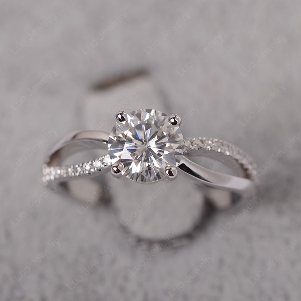 Moissanite Ring Split Shank Engagement Ring - LUO Jewelry