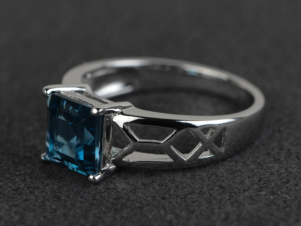 London Blue Topaz Solitaire Ring Wide Band Silver - LUO Jewelry